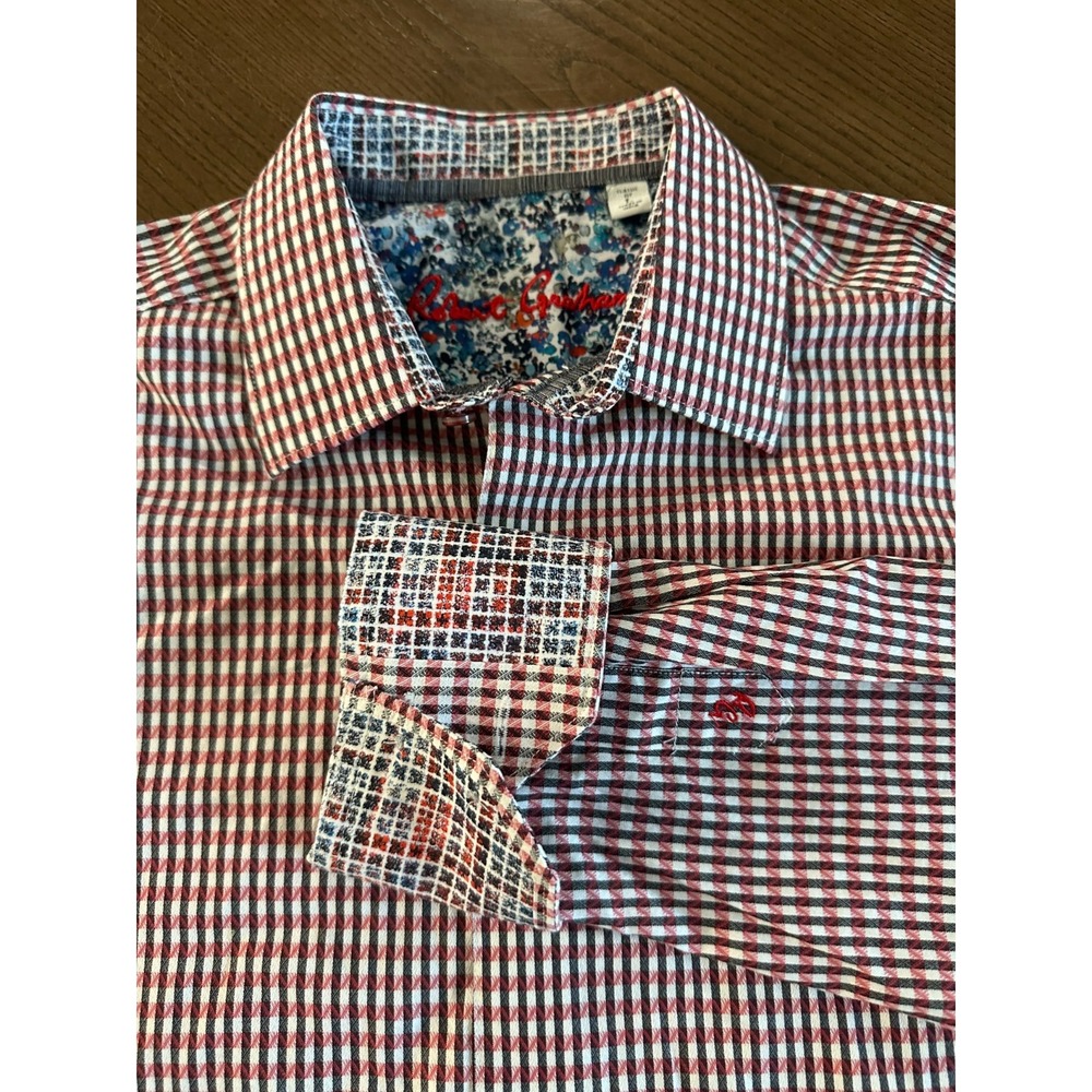 Robert Graham Shirt Men's Large Red Plaid Long Sleeve Flip Cuff Button Up Shirt